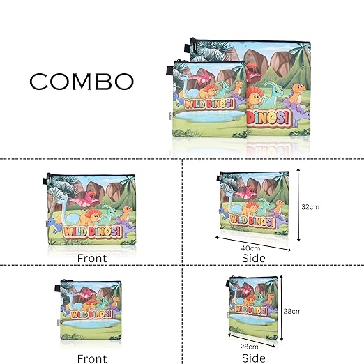 New Twin Wild Dinos Printed Combo Folder Set Jr. | A4 & Mini Water-Resistant Folders