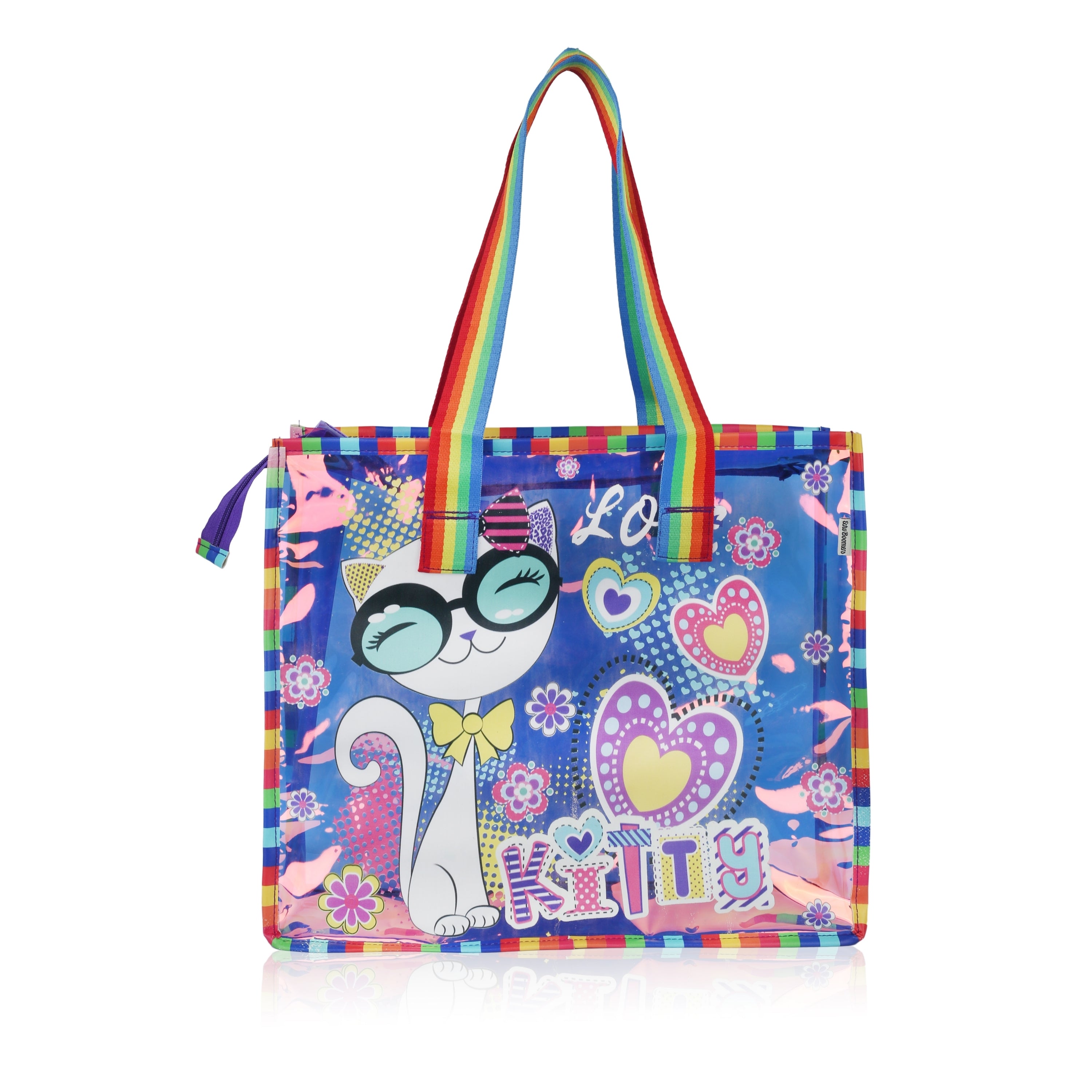 Echo Boomers Cute Mermaid,Magical Unicorn Wings,Astronaut, Stylish Cat,Cute Love Unicorn Transparent 50 GsmTote Bag – Rainbow Handles | Spacious, Durable & Stylish PVC Bag
