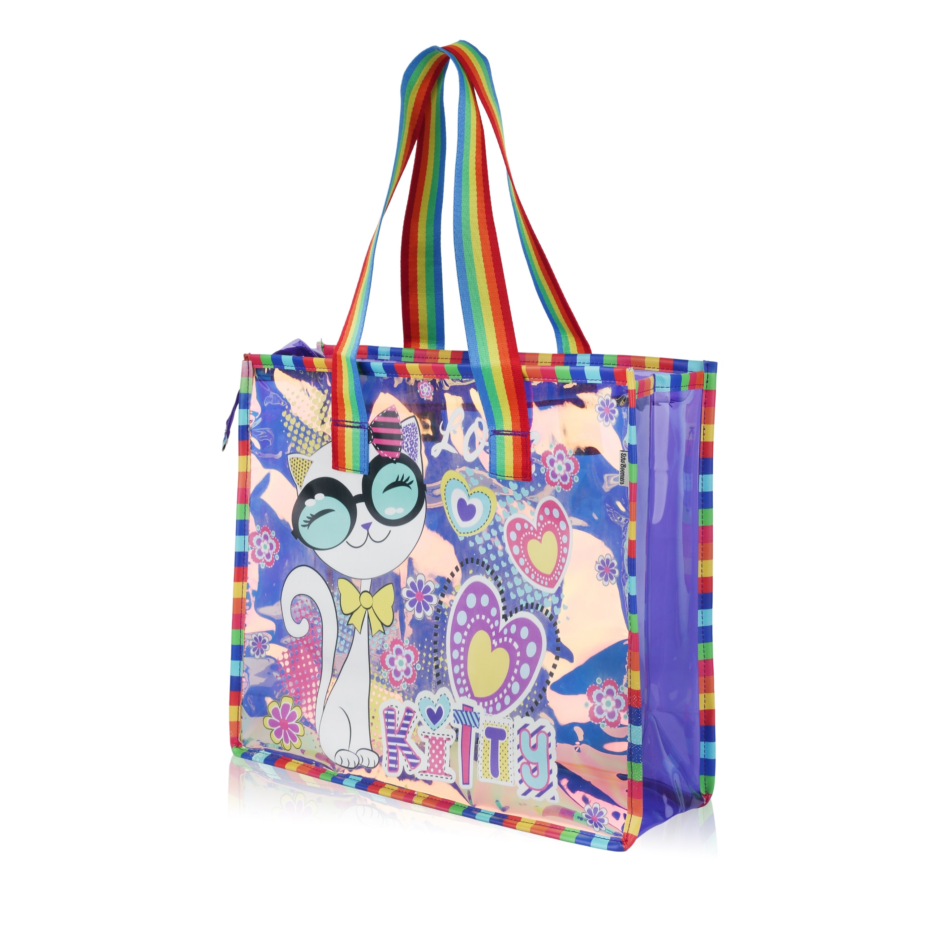 Echo Boomers Cute Mermaid,Magical Unicorn Wings,Astronaut, Stylish Cat,Cute Love Unicorn Transparent 50 GsmTote Bag – Rainbow Handles | Spacious, Durable & Stylish PVC Bag