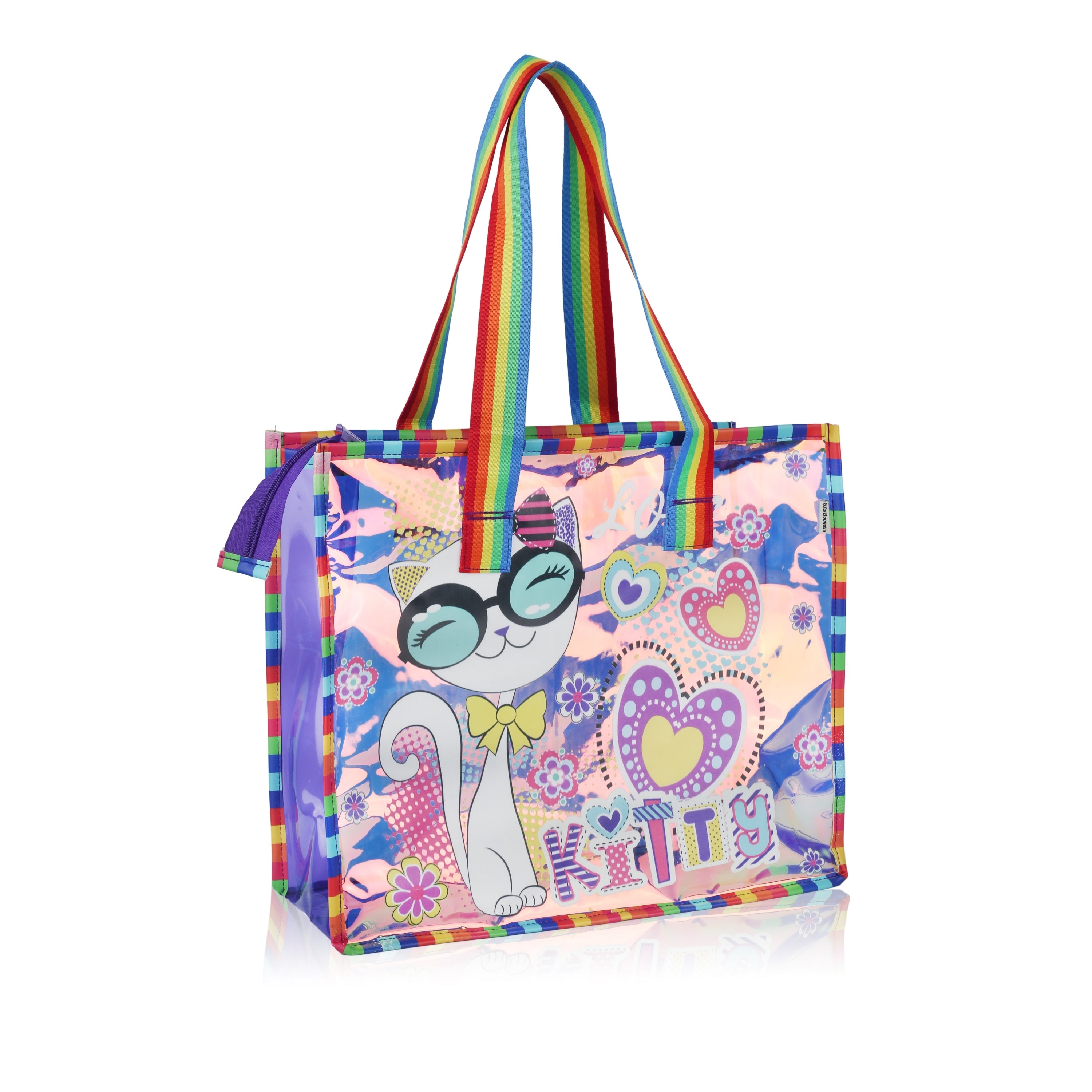 Echo Boomers Cute Mermaid,Magical Unicorn Wings,Astronaut, Stylish Cat,Cute Love Unicorn Transparent 50 GsmTote Bag – Rainbow Handles | Spacious, Durable & Stylish PVC Bag
