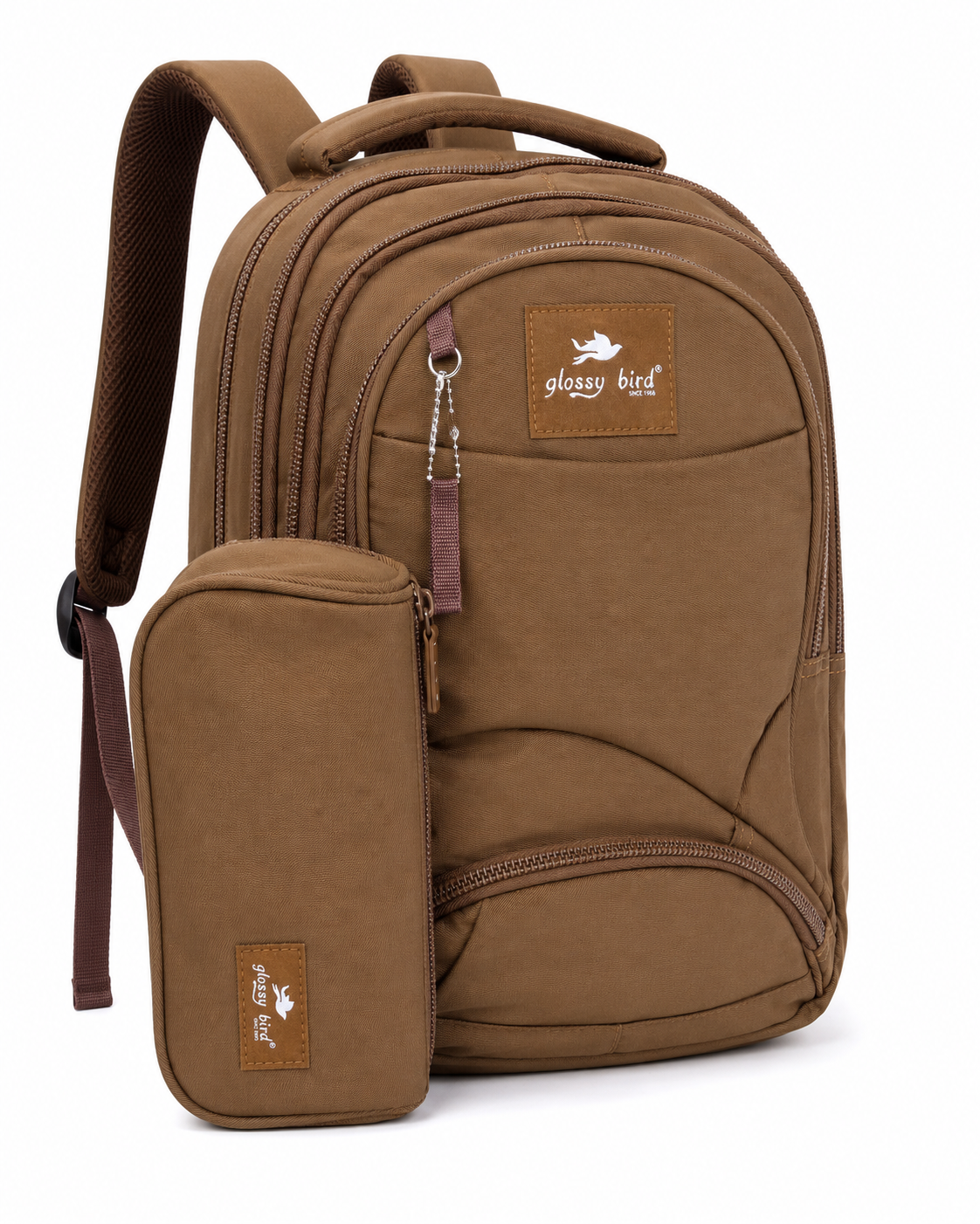 Echo Boomers Glossy Bird Explorer Backpack with Pencil Pouch | Lightweight Water-Resistant School, College, Office & Travel Backpack with Multiple Compartments