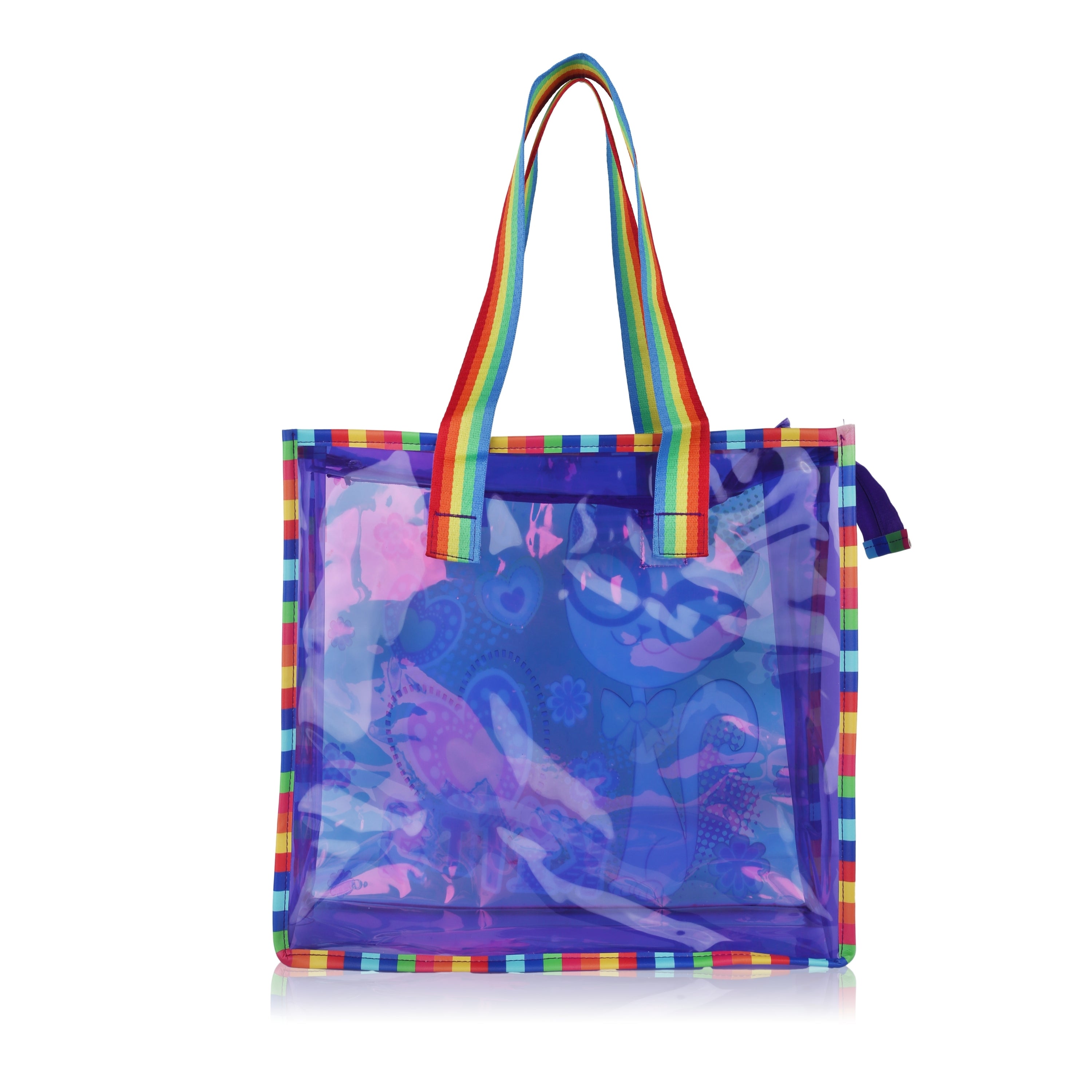 Echo Boomers Cute Mermaid,Magical Unicorn Wings,Astronaut, Stylish Cat,Cute Love Unicorn Transparent 50 GsmTote Bag – Rainbow Handles | Spacious, Durable & Stylish PVC Bag