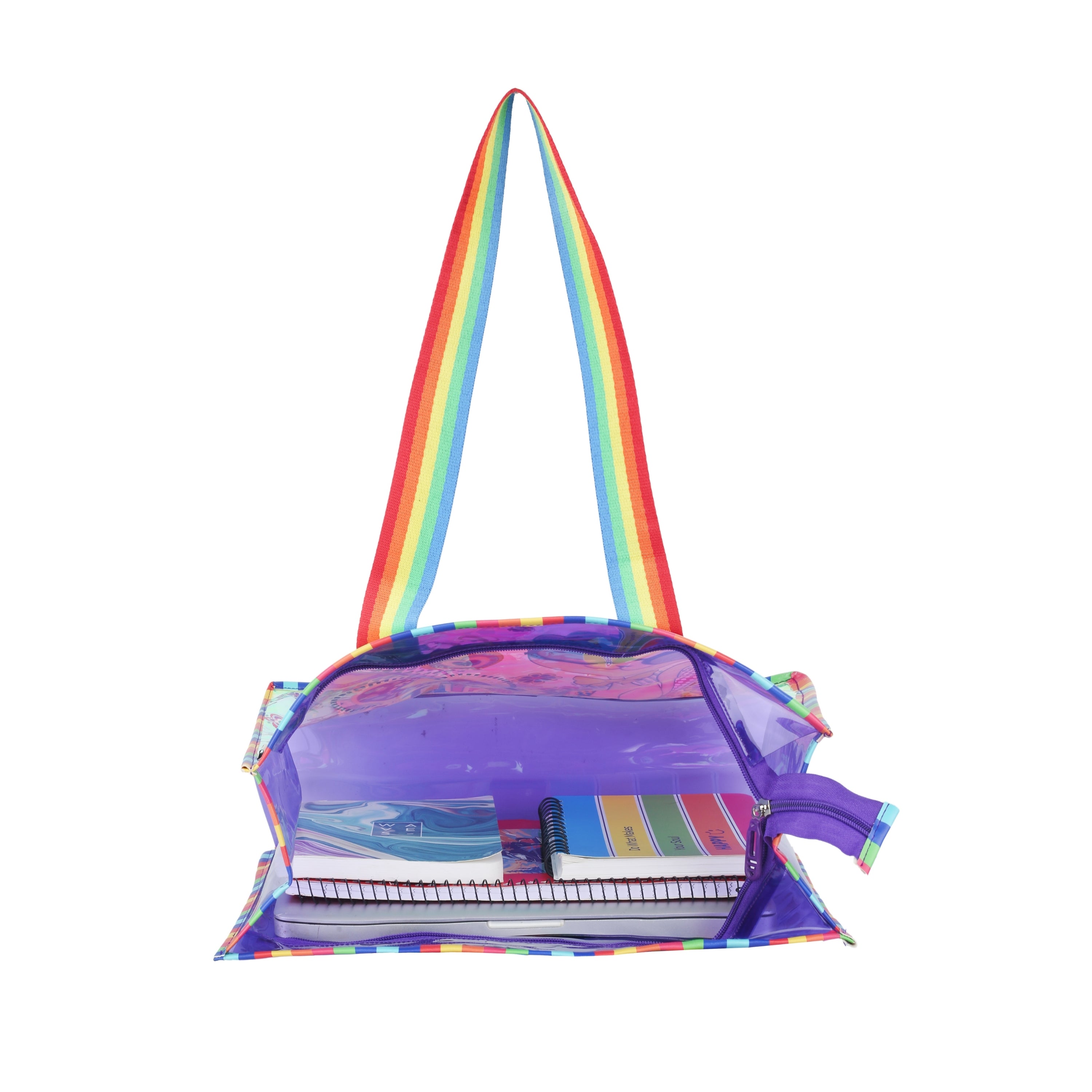 Echo Boomers Cute Mermaid,Magical Unicorn Wings,Astronaut, Stylish Cat,Cute Love Unicorn Transparent 50 GsmTote Bag – Rainbow Handles | Spacious, Durable & Stylish PVC Bag