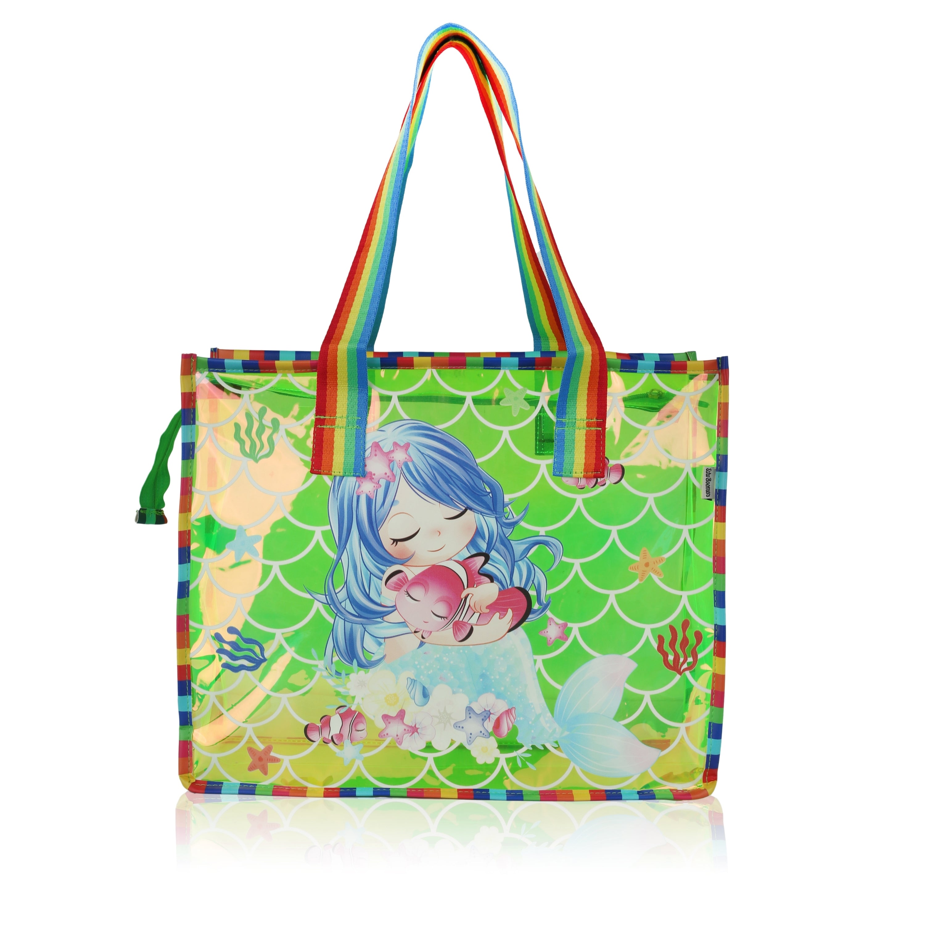 Echo Boomers Cute Mermaid,Magical Unicorn Wings,Astronaut, Stylish Cat,Cute Love Unicorn Transparent 50 GsmTote Bag – Rainbow Handles | Spacious, Durable & Stylish PVC Bag