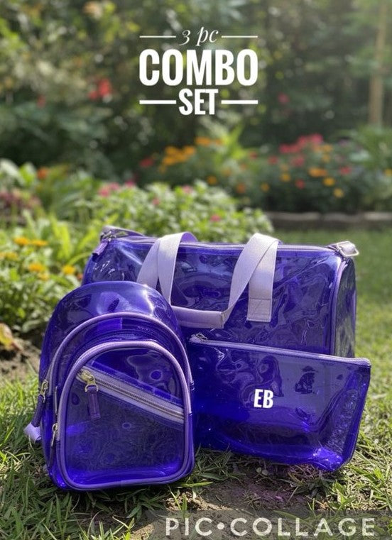 Echo Bommers Premium Translucent Charcoal Black Jelly Bag Pack of 3 with Duffle Bag Cross Body Bag and Pouch Waterproof Stylish Handbag for Women and Girls