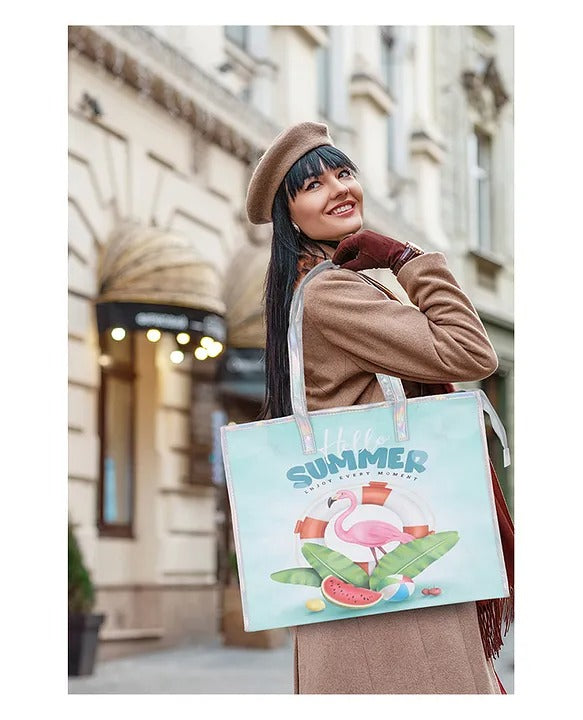 Echo Boomers Beach Tote Bag – Transparent Summer Design with Cool Print, Sturdy Handles, Lightweight & Stylish for Beach, Pool, Travel, Vacation & Daily Use
