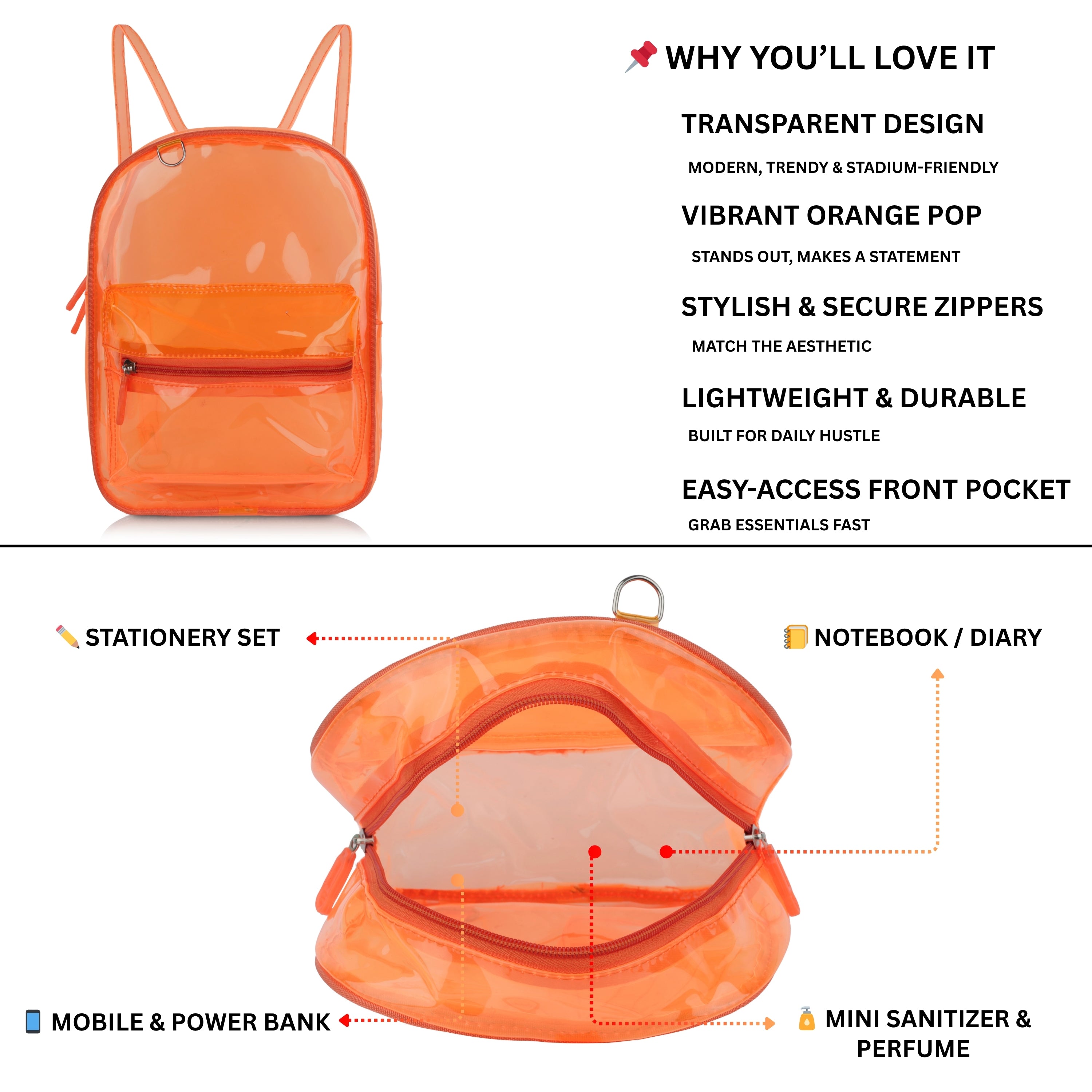 Echo Boomers Stylish Transparent Jelly Backpack | Trendy Neon  Clear Bag | 50 GSM Waterproof PVC School, College & Travel Backpack with Front Zipper Pocket