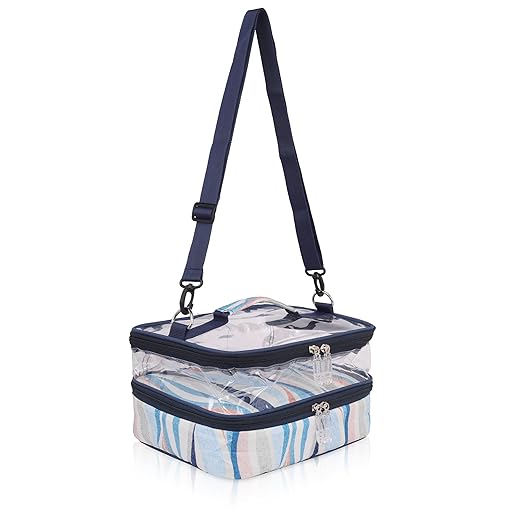 Echo Boomers Stripes Printed Large Double-Decker Insulated Lunch Bag with Multi-Zipper Pockets