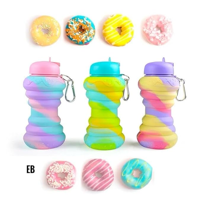 Echo Boomers Donut Shape 600ml Bpa Free Silicone Expand Water Bottle for School, Travel Adventure, Sports, Gym For Kids & Adults (Purple)