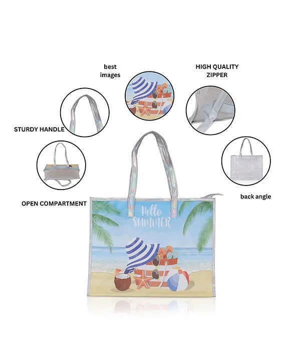 Echo Boomers Beach Tote Bag – Transparent Summer Design with Cool Print, Sturdy Handles, Lightweight & Stylish for Beach, Pool, Travel, Vacation & Daily Use