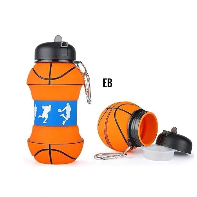 Echo Boomers Sports Ball Shape 550ml Bpa Free Silicone Collapsable Water Bottle for School, Travel Adventure, Gym For Kids & Adults (Orange)