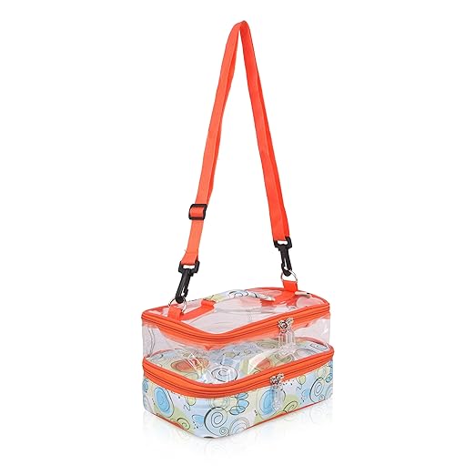 Echo Boomers Art Print Designed Small Double-Decker Insulated Lunch Bag with Multi-Zipper Pockets - Orange