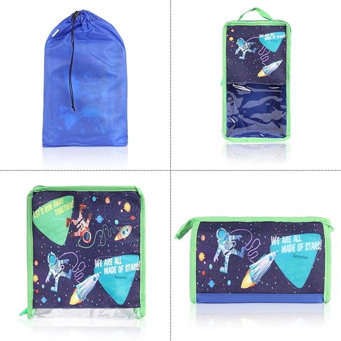 Echo Boomers Astronaut 4-Piece Travel Organizer Set - Navy Blue, Packing Cubes with Unique Print