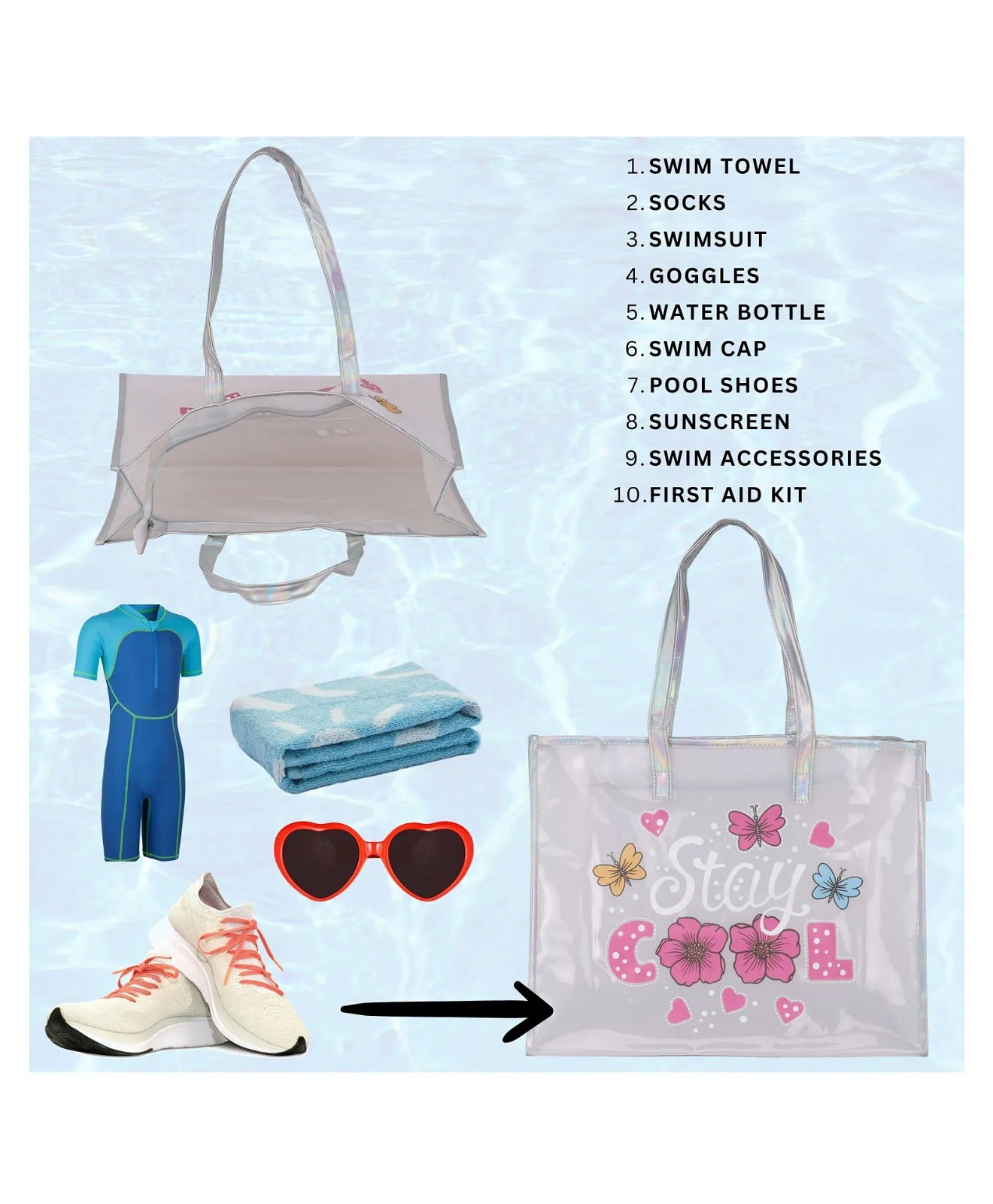 Echo Boomers Beach Tote Bag – Transparent Summer Design with Cool Print, Sturdy Handles, Lightweight & Stylish for Beach, Pool, Travel, Vacation & Daily Use