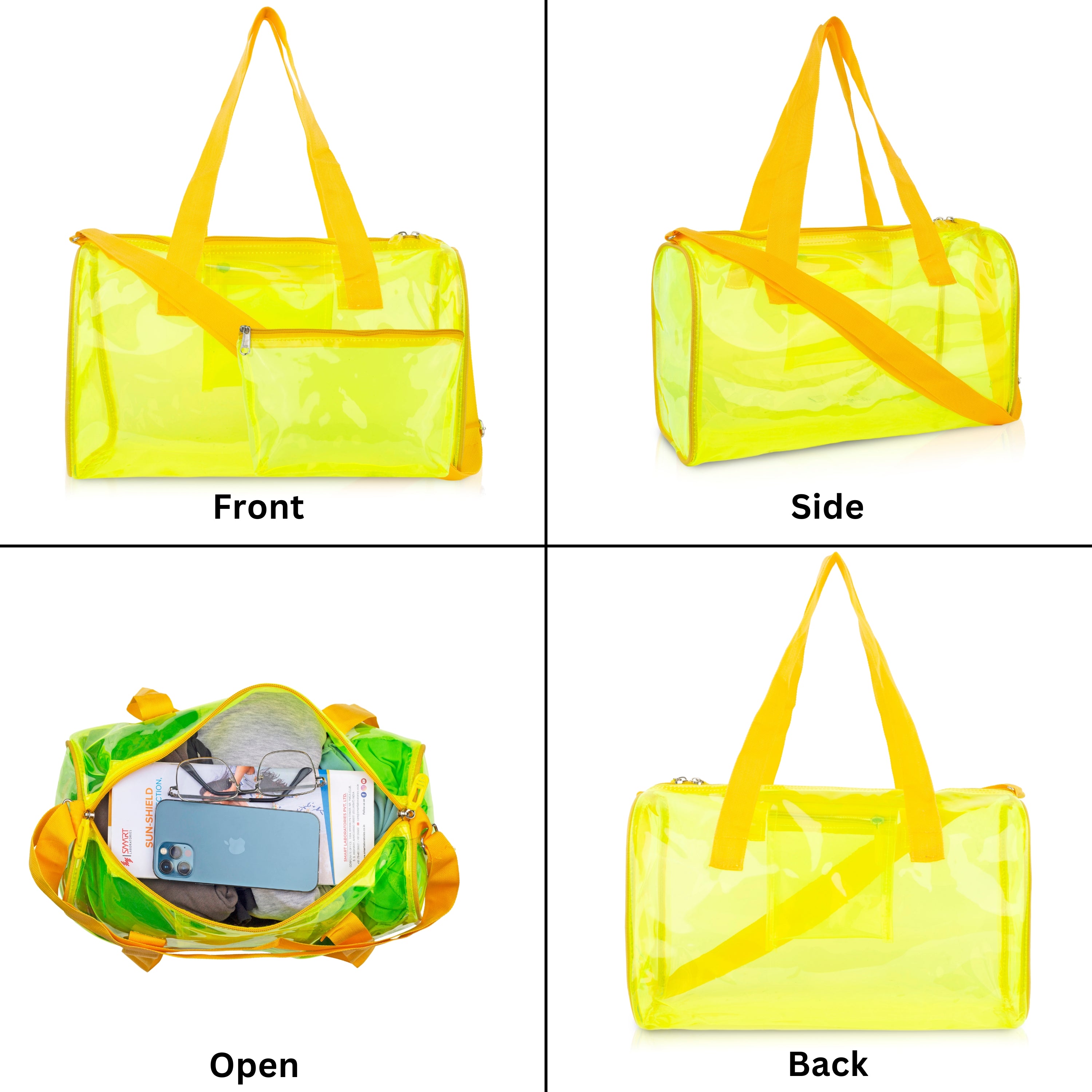 Echo Boomers Bold Blue Transparent Jelly Duffle Bag with Matching Pouch | 50 GSM Waterproof PVC Travel Gym Tote | Lightweight Shoulder Handbag for Women, Girls, College, Sports & Weekend Trips