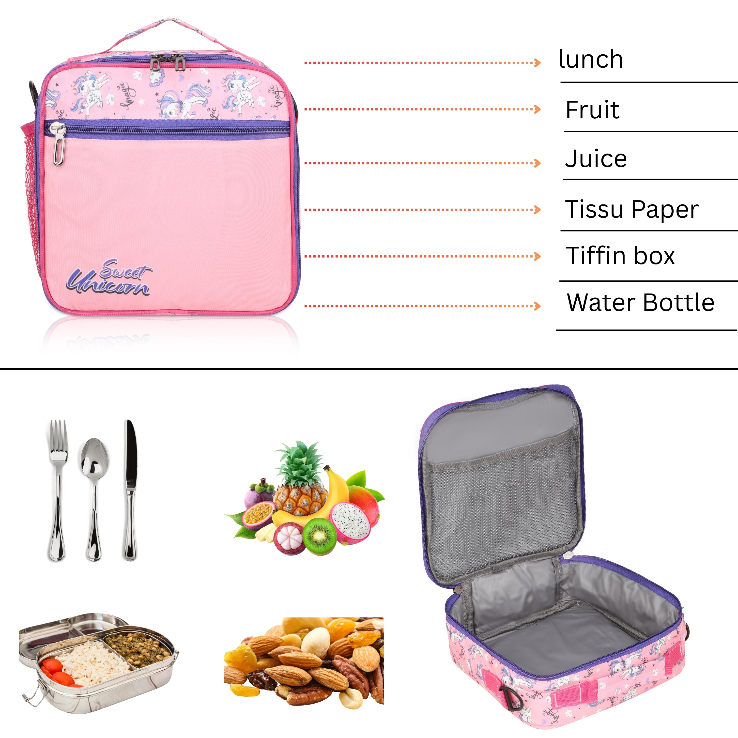 Echo Boomers Premium Sweet Unicorn Pint Lunch Bag – Stylish, Lightweight, Attractive, & Durable Meal Companion and versatile bag(Pink).