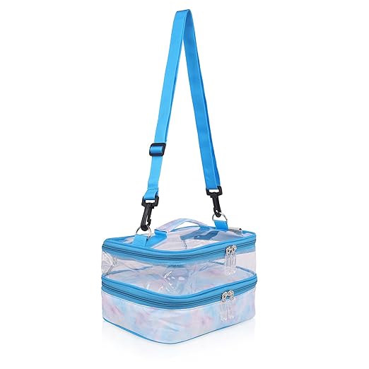 Echo Boomers Solid Small Double-Decker Insulated Lunch Bag with Multi-Zipper Pockets - Sky Blue