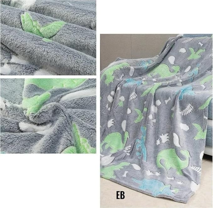 Echo Boomers Dino Glow in The Dark Blanket Printed Blankets for Kids, Light Weight Soft Cozy All Season Blankets for Baby Boys & Girls Pack of 1 Grey Star-Big (60x80 inches)