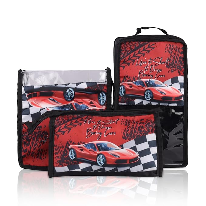 Echo Boomers Cars 4-Piece Organizer Set - Red, Packing Cubes with Unique Print