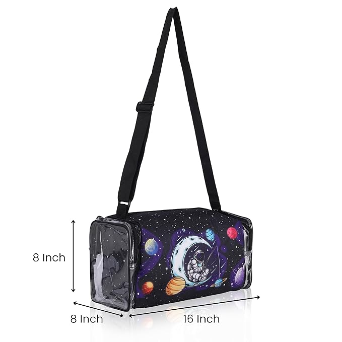 Echo Boomers Blue Space Print Square Travel Duffle Gym Luggage Bag with PVC Side Compartments