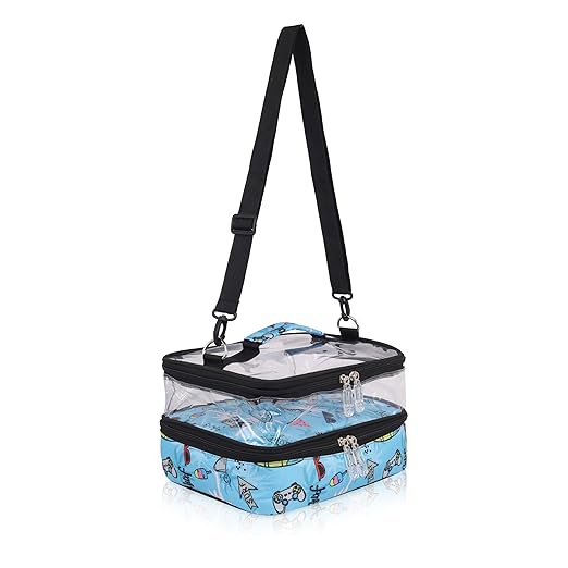 Echo Boomers Beach Printed Large Double-Decker Insulated Lunch Bag with Multi-Compartment Zipper Pockets