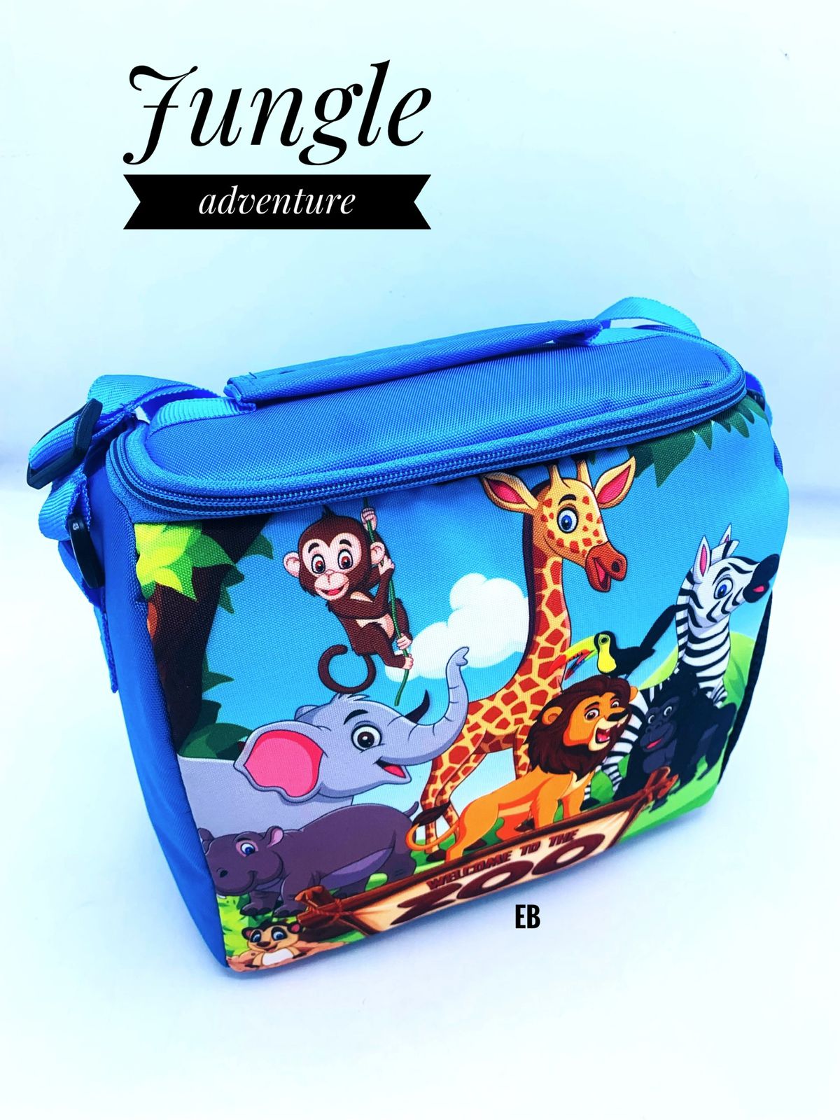 Echo Boomers Jungle Adventure Printed Insulated Lunch Bag, Tiffin and Food Storage Bag for Work, Students, Office, Picnic, College & School with Bottle Holder & Multiple Zipper Pockets