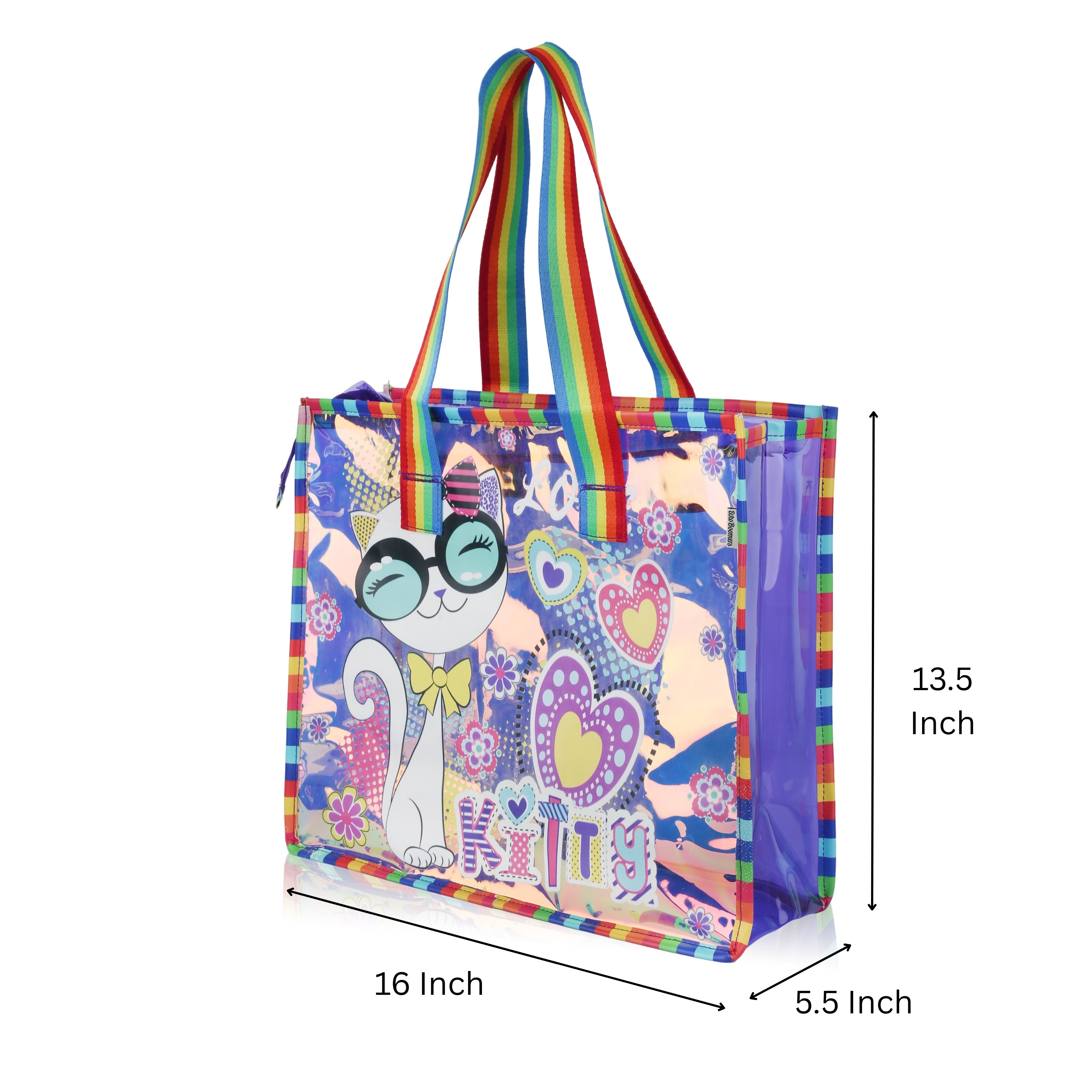 Echo Boomers Cute Mermaid,Magical Unicorn Wings,Astronaut, Stylish Cat,Cute Love Unicorn Transparent 50 GsmTote Bag – Rainbow Handles | Spacious, Durable & Stylish PVC Bag