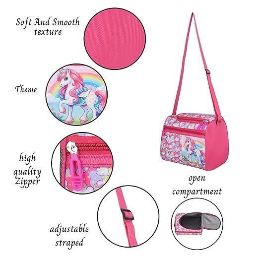 Echo Boomers Double-Insulated Tiffin Lunch Bag in Pink with Magical Unicorn Pattern and Ample Zippered Storage for Easy Organization