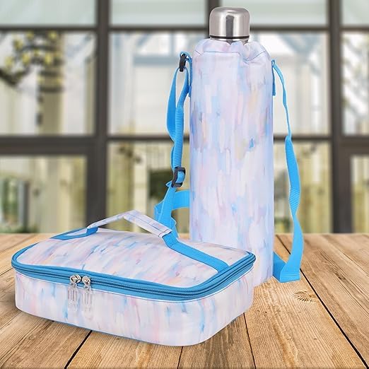 Echo Boomers Emoji Design Small Insulated Lunch Bag with Mesh Compartment & Water Bottle - Pink