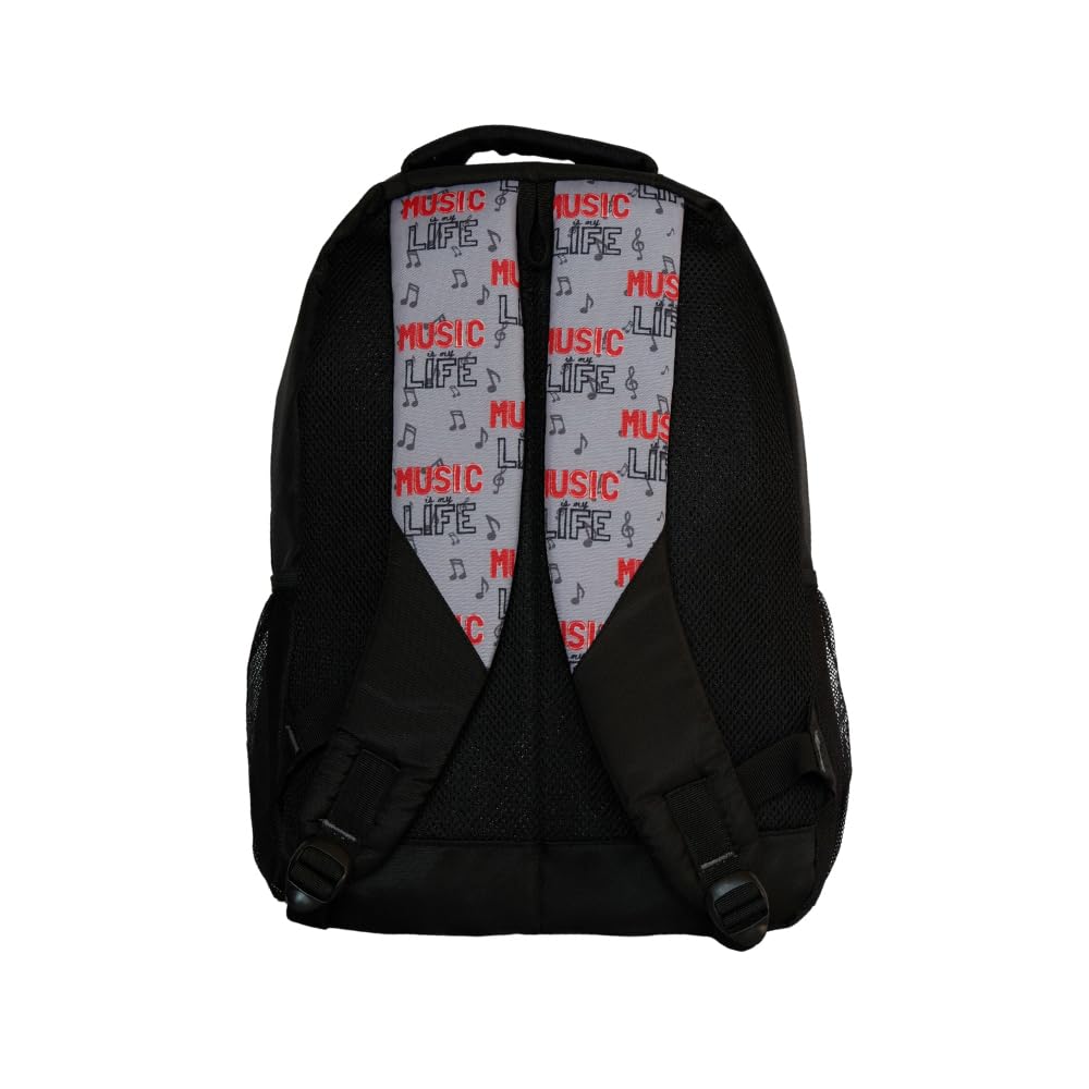 Echo Boomers Music Design Printed Backpack|19 Inch - 3 Compartment School Bags for Kids with Zipper Closure – Black