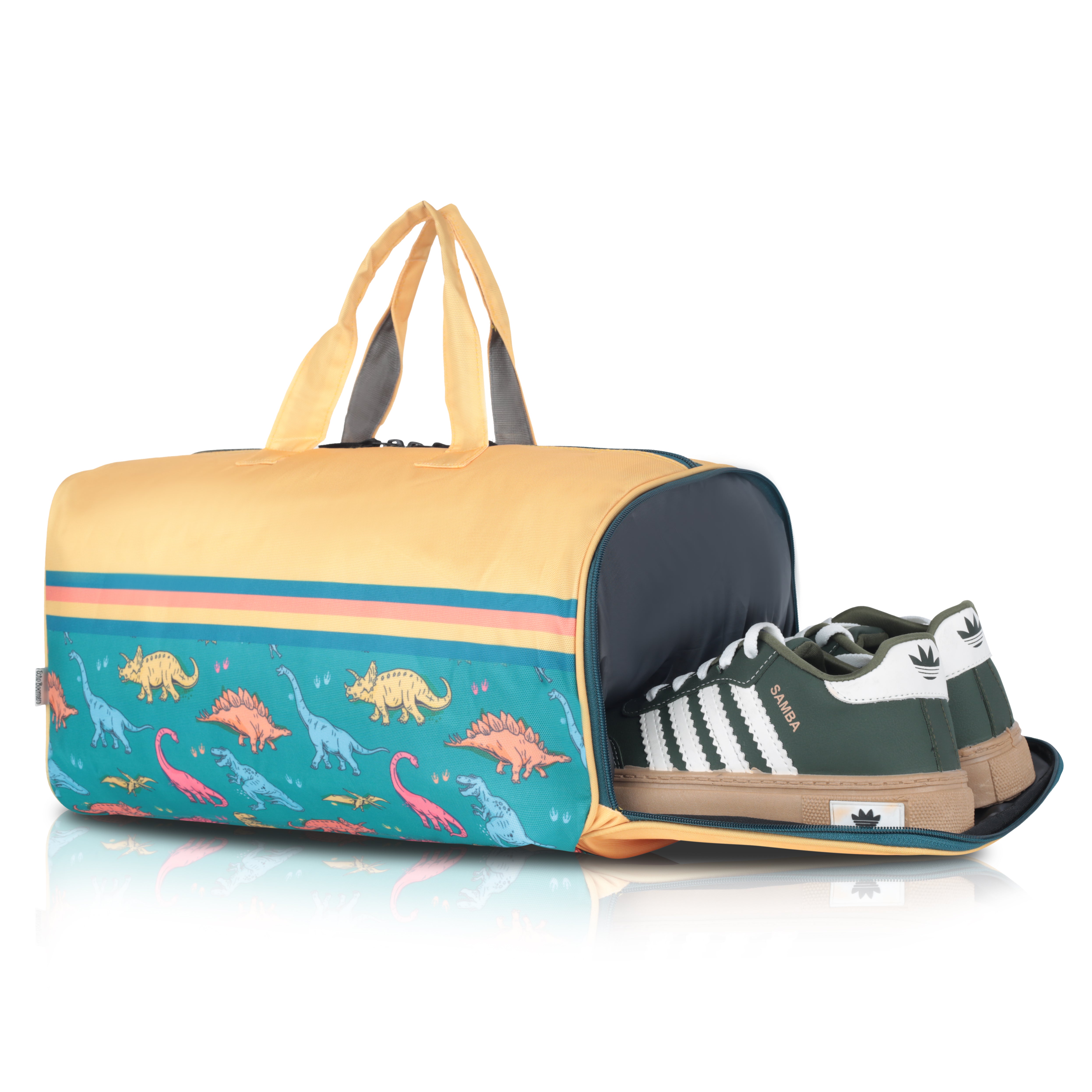 Echo Boomers Square Dino Print Duffle Bag – Stylish Travel & Gym Bag with Shoe Compartment