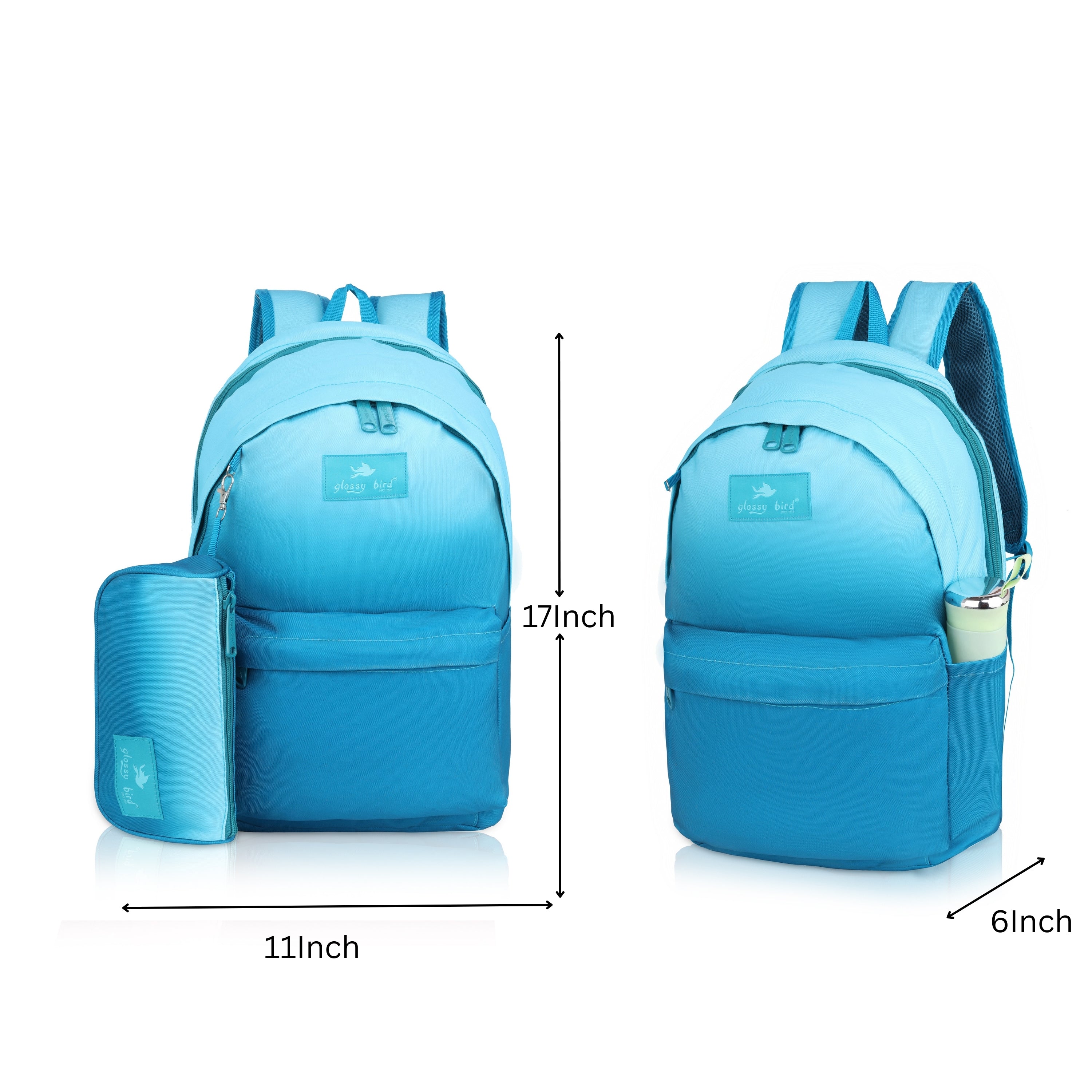 Echo Boomers Glossy Bird Backpack with Pouch – Casual Backpack with Compartments, Front Pocket, Bottle Holder – Ideal for School, College, Travel – Boys, Girls, Men, Women (Pink)