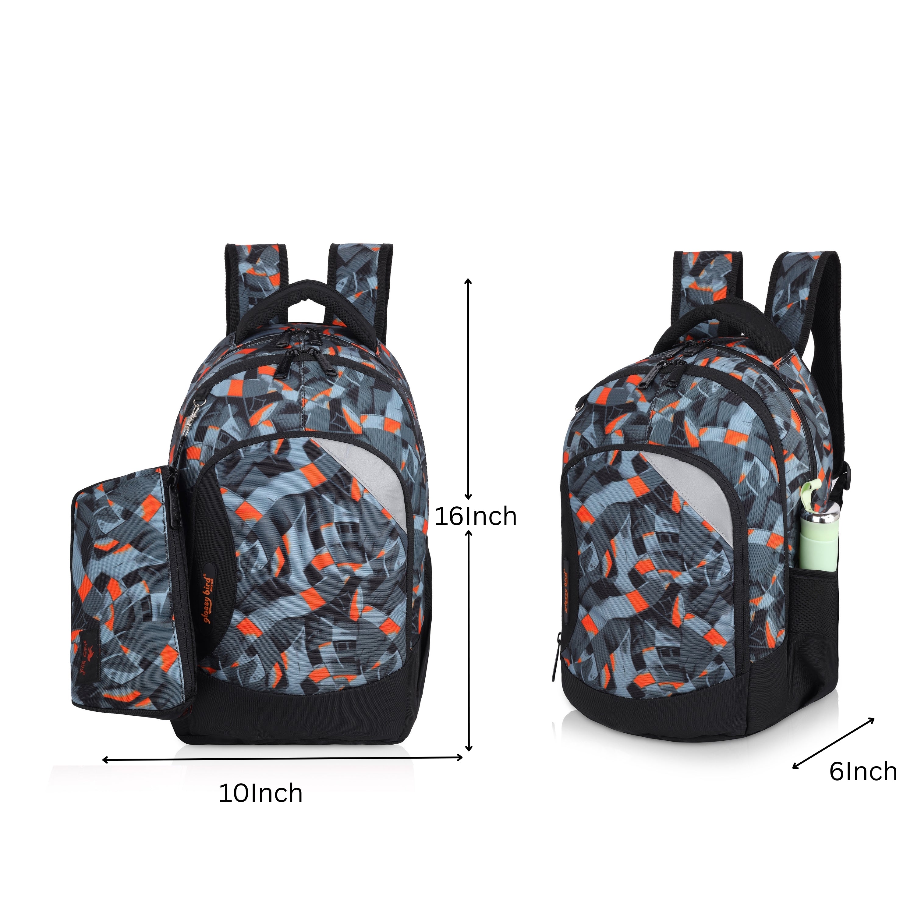 Echo Boomers -Orange Glossy Bird Backpack – Unisex, Water-Resistant with Detachable Pouch & Bottle Holder – Ideal for School, College & Travel