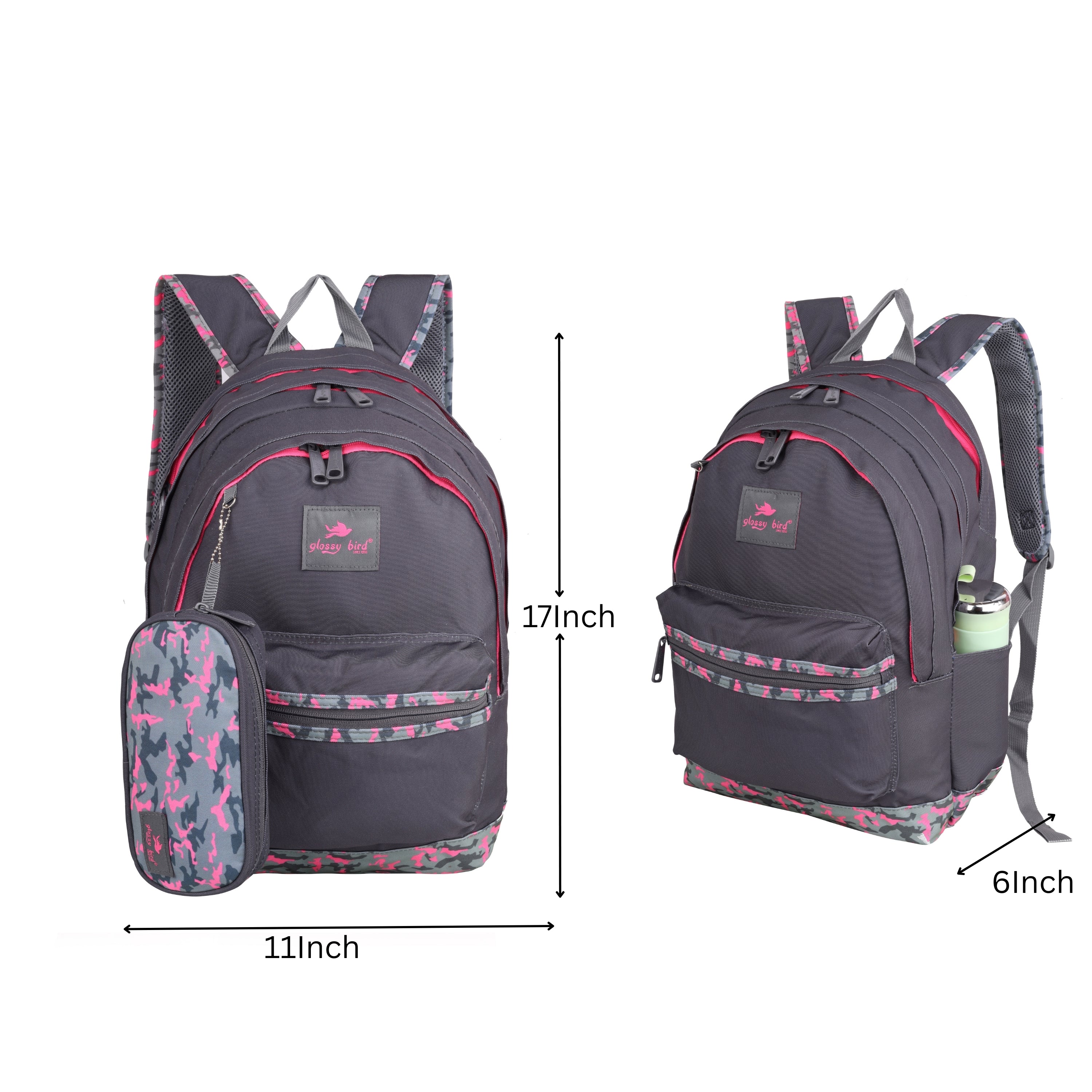 Echo Boomers Glossy Bird Backpack (PURPLE) – Water-Resistant School, Travel & Office Bag for Men & Women with Detachable Pouch, Padded Straps, Multi-Pockets & Reflective Strips