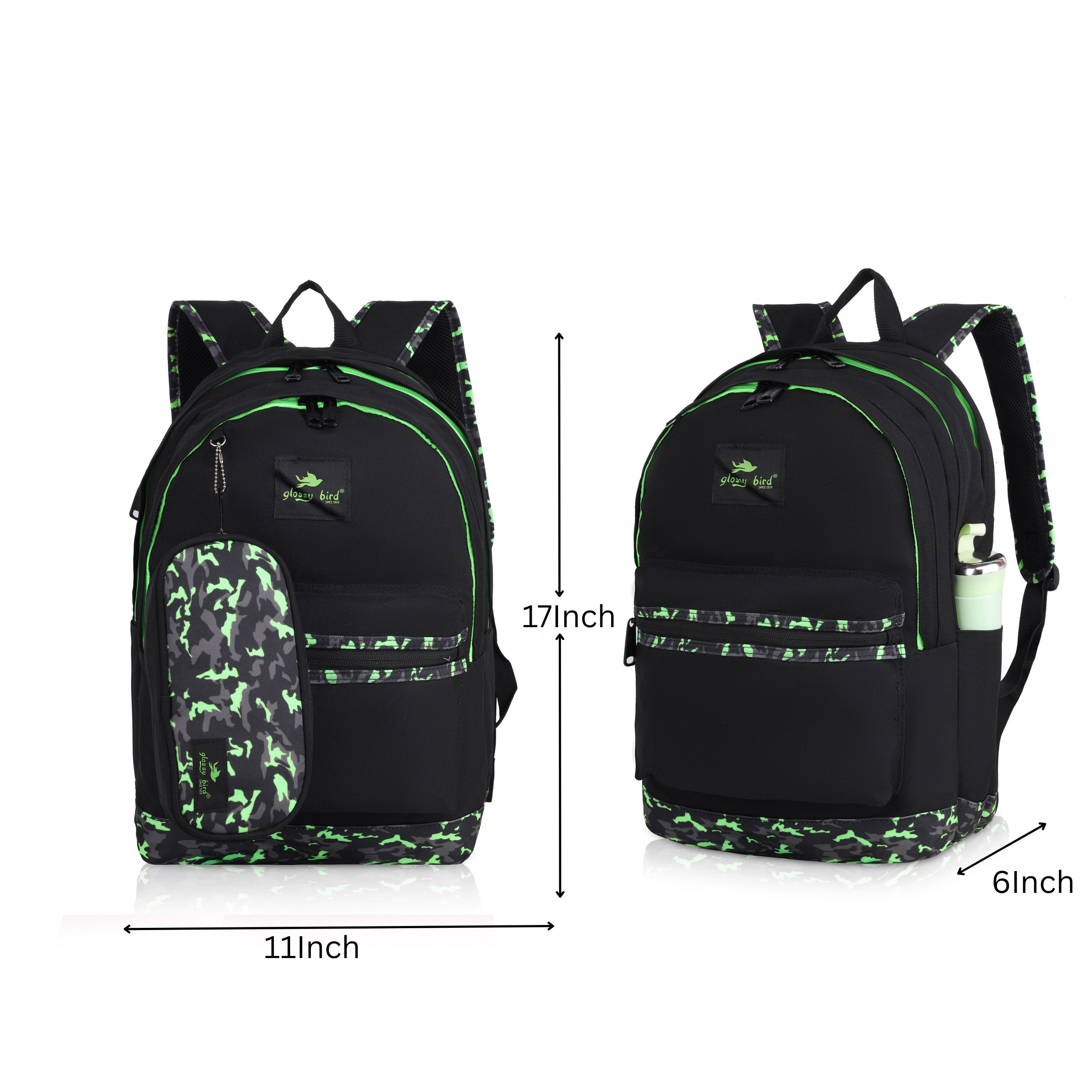 Echo Boomers Glossy Bird Backpack (PURPLE) – Water-Resistant School, Travel & Office Bag for Men & Women with Detachable Pouch, Padded Straps, Multi-Pockets & Reflective Strips