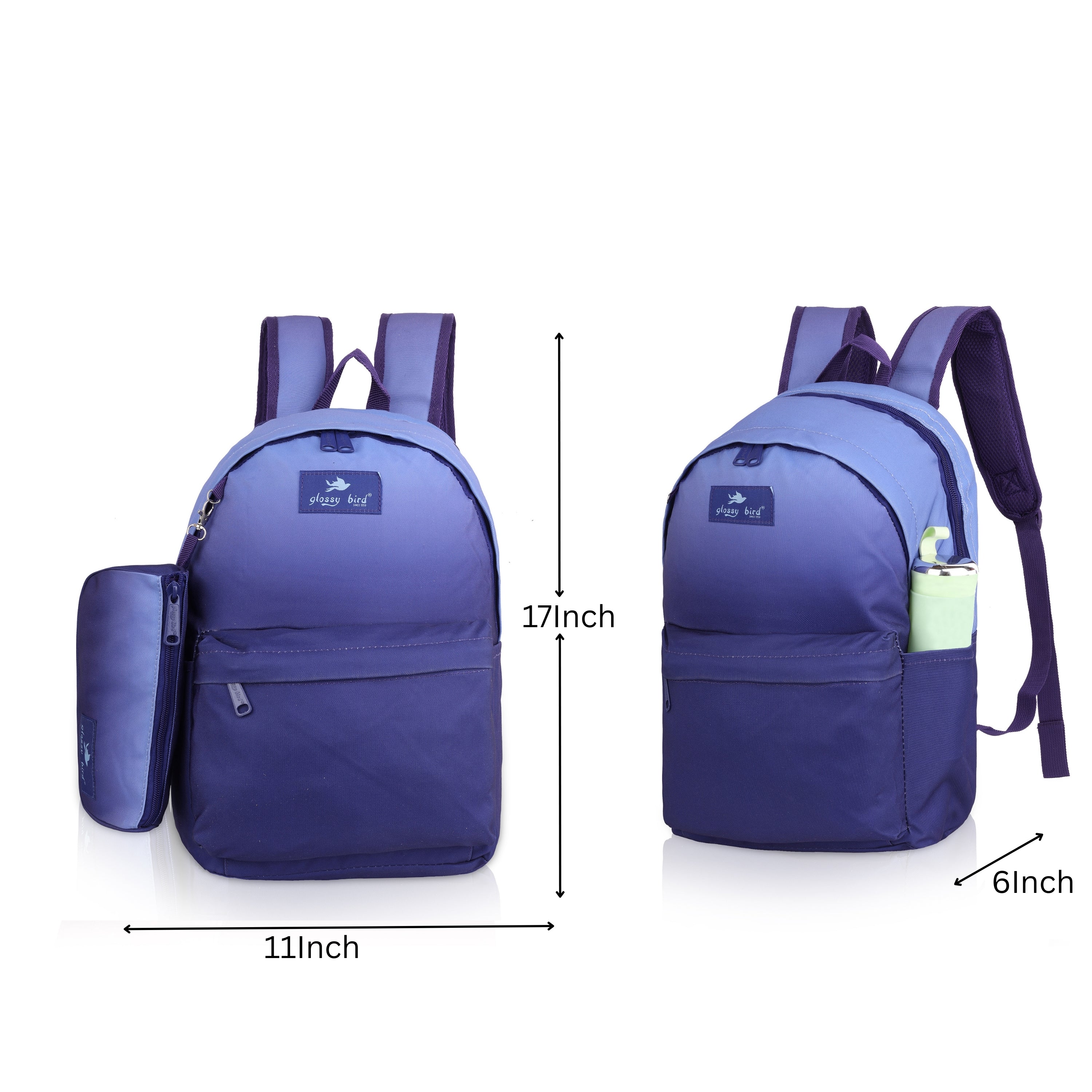 Echo Boomers Glossy Bird Backpack with Pouch – Casual Backpack with Compartments, Front Pocket, Bottle Holder – Ideal for School, College, Travel – Boys, Girls, Men, Women (Pink)