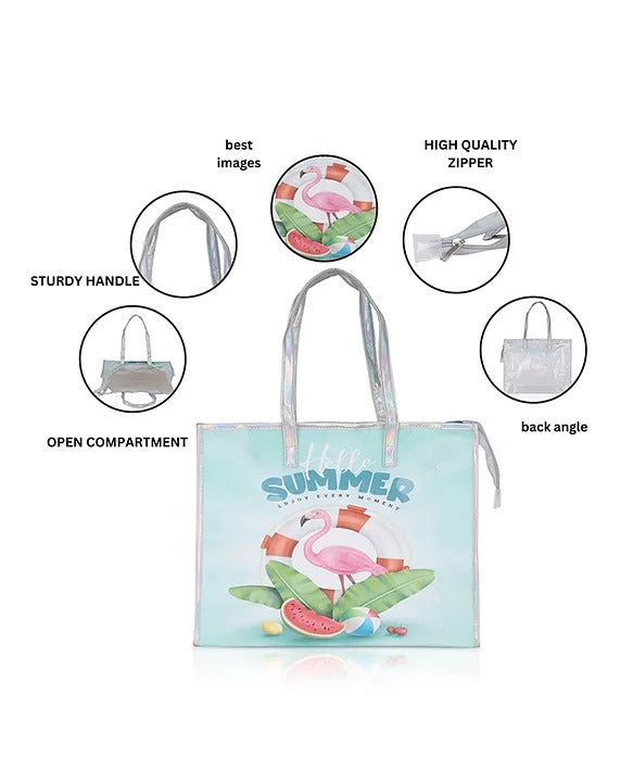 Echo Boomers Beach Tote Bag – Transparent Summer Design with Cool Print, Sturdy Handles, Lightweight & Stylish for Beach, Pool, Travel, Vacation & Daily Use