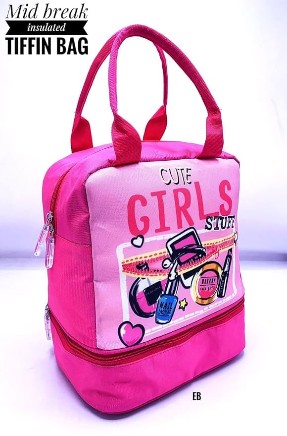 Echo Boomers Shoes Design Printed Backpack & Pink Girls Printed Double Layer Insulated Tiffin Lunch Double Bag Combo Set