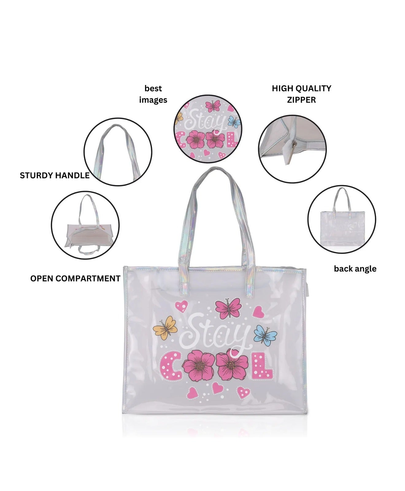 Echo Boomers Beach Tote Bag – Transparent Summer Design with Cool Print, Sturdy Handles, Lightweight & Stylish for Beach, Pool, Travel, Vacation & Daily Use