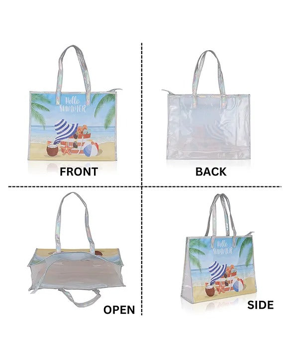Echo Boomers Beach Tote Bag – Transparent Summer Design with Cool Print, Sturdy Handles, Lightweight & Stylish for Beach, Pool, Travel, Vacation & Daily Use