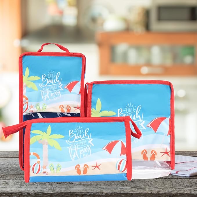 Echo Boomers Beach 4-Piece Organizer Set - Blue, Packing Cubes with Unique Print.