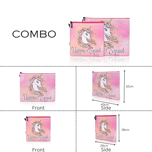 Echo Boomers Pink Unicorn Printed Twin Folder Set | Padded & Waterproof