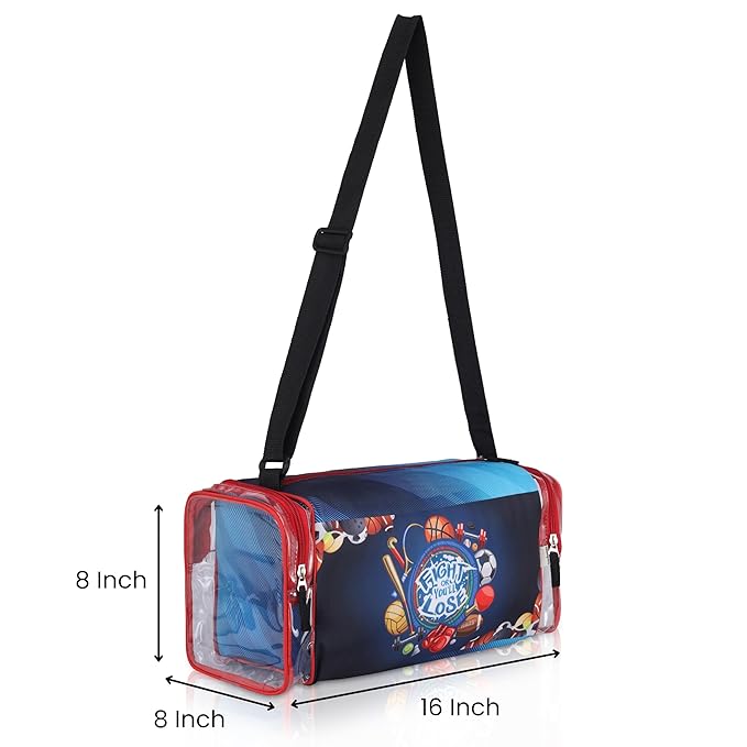 Echo Boomers Red Sports Print Square Travel Duffle Gym Luggage Bag with PVC Side Compartments