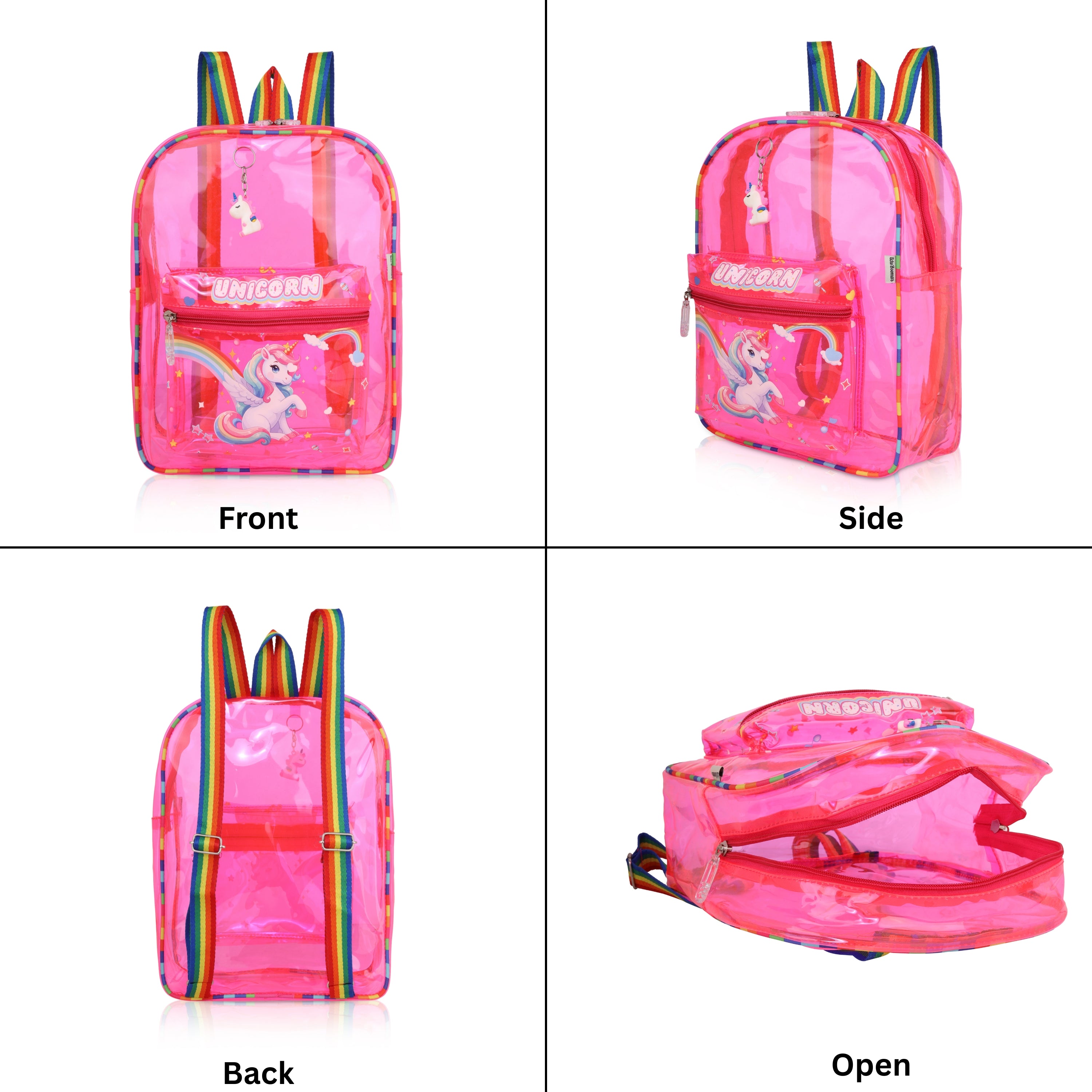 Echo Boomers Pink Jelly Backpack  Stylish, Lightweight & Durable with Unicorn Print, “Unicorn” Text, Transparent Soft Plastic, Adjustable Straps, Sturdy Handle, Premium Zipper & Versatile Design for School and Play.