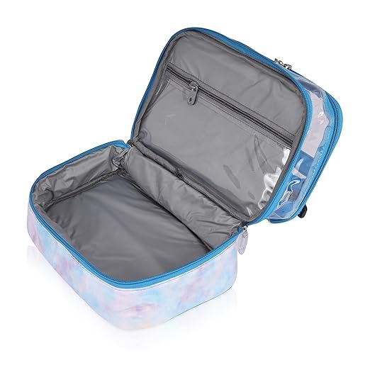 Echo Boomers Solid Small Double-Decker Insulated Lunch Bag with Multi-Zipper Pockets - Sky Blue