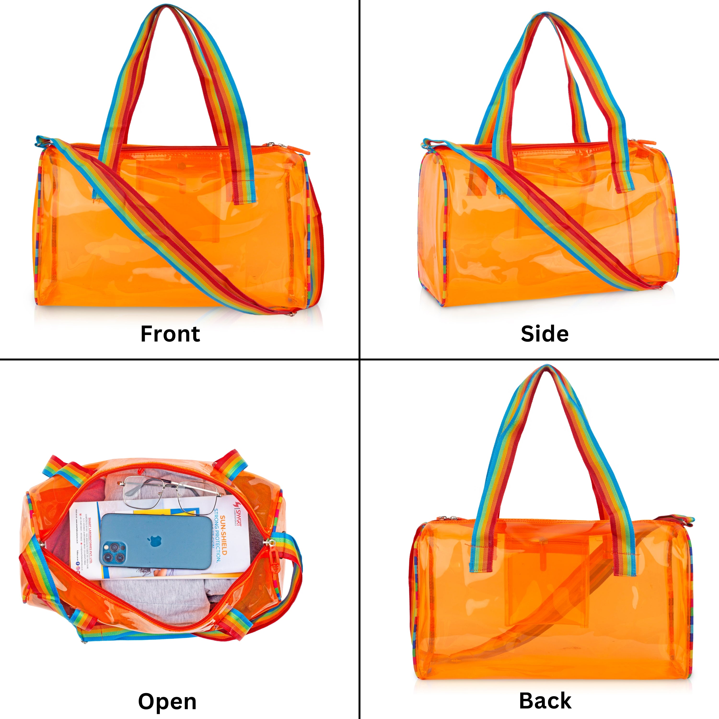 Echo Boomers See-Through Jelly Duffle –  Transparent Bag with Rainbow Handles | Trendy Handbag for School, Gym, Travel, Beach