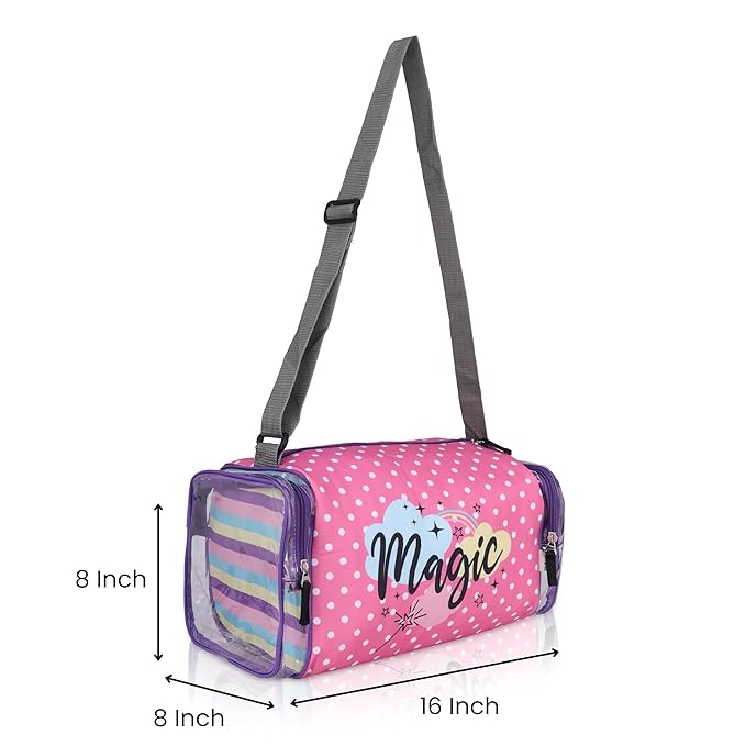 Echo Boomers Pink Unicorn Print Square Travel Duffle Gym Luggage Bag with PVC Side Compartments