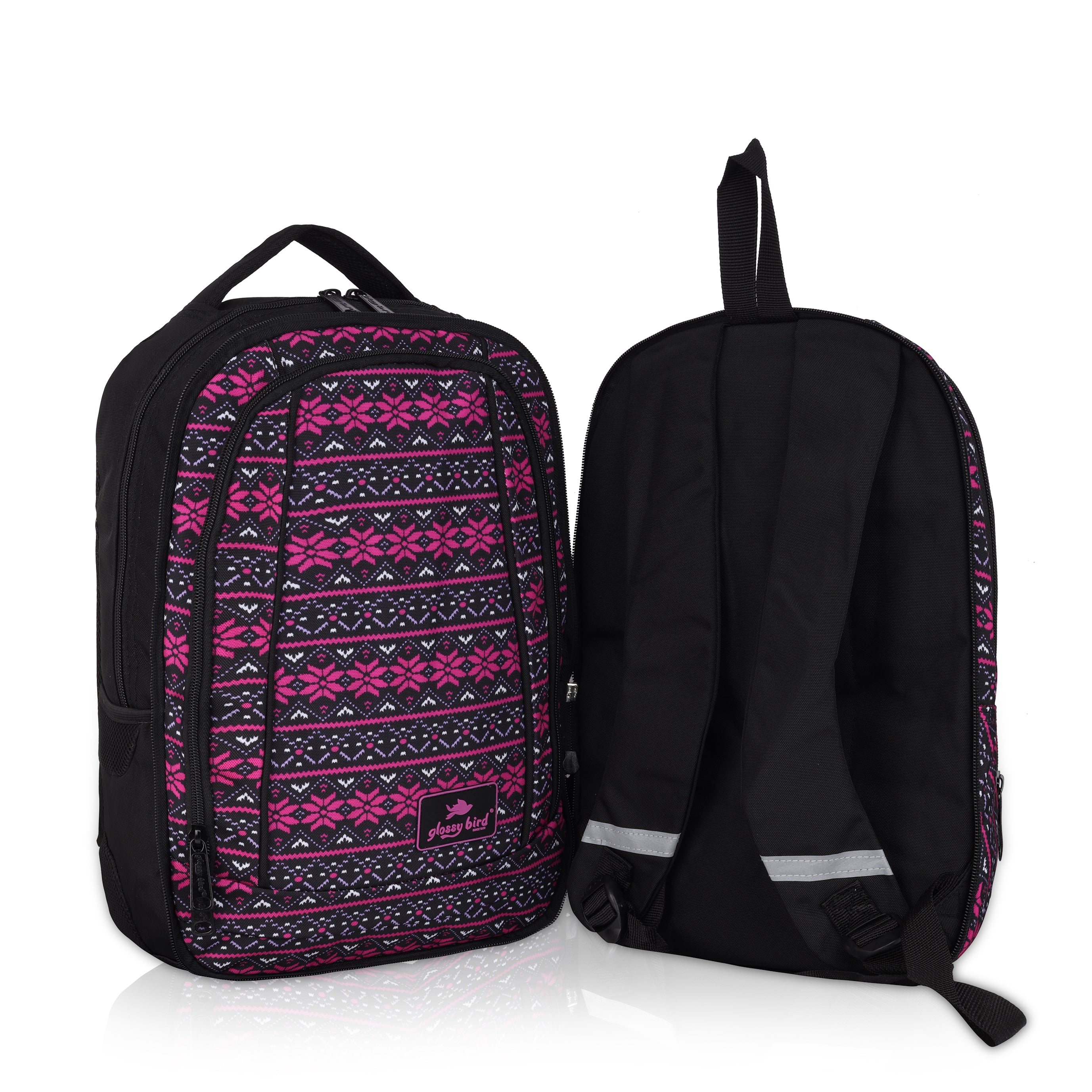 Echo Boomers Glossy Bird Unisex Backpack for School, Office & Travel – Water-Resistant, Lightweight Bag with 4 Compartments, Bottle Holder, Detachable Pouch & Ergonomic Straps (Purple)