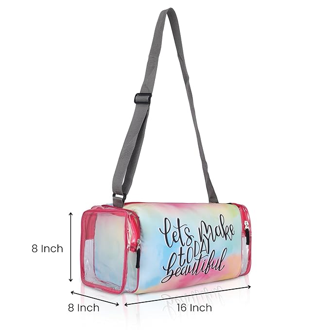 Echo Boomers Pink Tie & Dye Print Square Travel Duffle Gym Luggage Bag with PVC Side Compartments