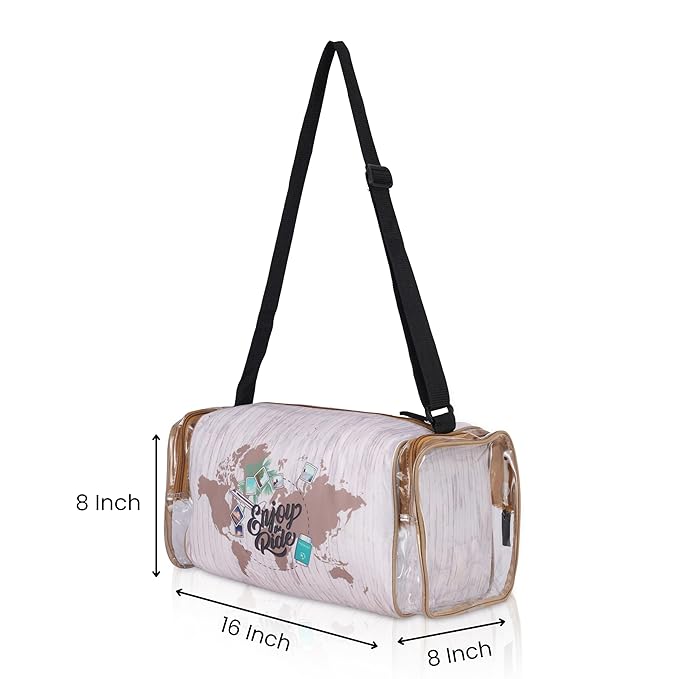 Echo Boomers White Wanderlust Print Square Travel Duffle Gym Luggage Bag with PVC Side Compartments